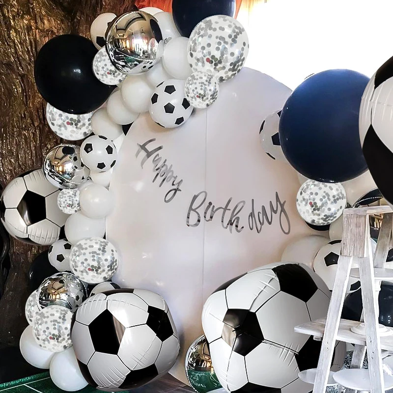 Globos de f&uacute;tbol de confeti plateado, suministros de fiesta tem&aacute;tica, guirnalda de globos de feliz cumplea&ntilde;os, arco, decoraci&oacute;n de Babyshower, 76 piezas-1
