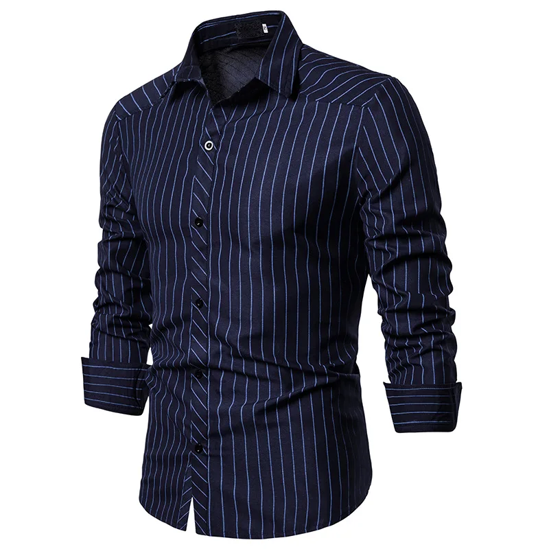 

Fashion Striped Shirt Men Business Casual Camisa Masculina 2020 Brand Slim Fit Long Sleeve Mens Dress Shirts Party Tuxedo Shirt