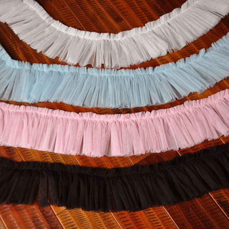 Плиссированная розовая кружевная юбка-баллон, плиссированная сетчатая кружевная лента, аксессуары из кружевной ткани, свадебное украшение