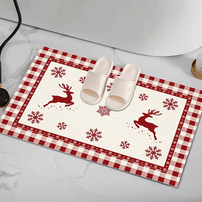 

Christmas Print Doormat Multipurpose Absorbent Non-Slip Blanket Front Door Decoration for Kitchen Bedroom Bathroom TSH Shop