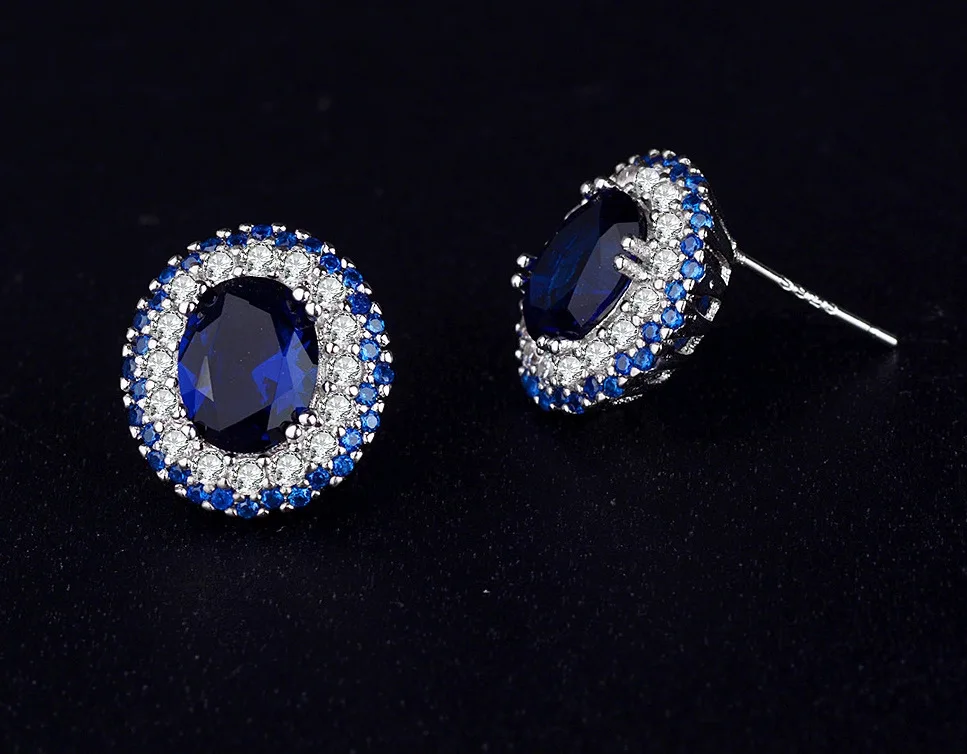 

2021 New Luxury Blue Color Oval Earrings For Women Anniversary Gift Jewelry Wholesale Valentine's Day E5791