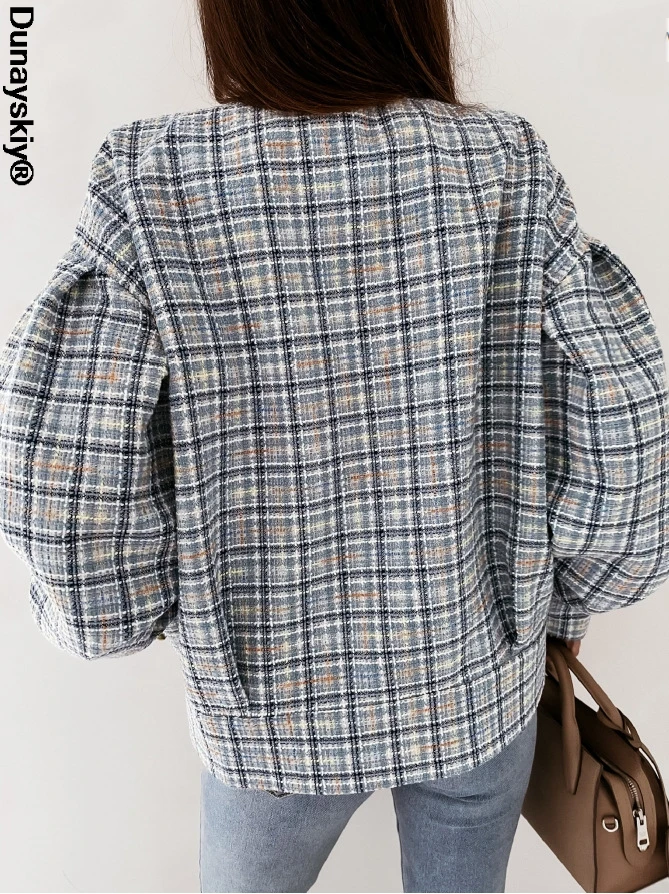 

2021 Spring Elegant Plaid Coat Women Jackets Fashion Stand Collar Single-Breasted Coats Tops Ladies Casual Long Sleeve Outwear