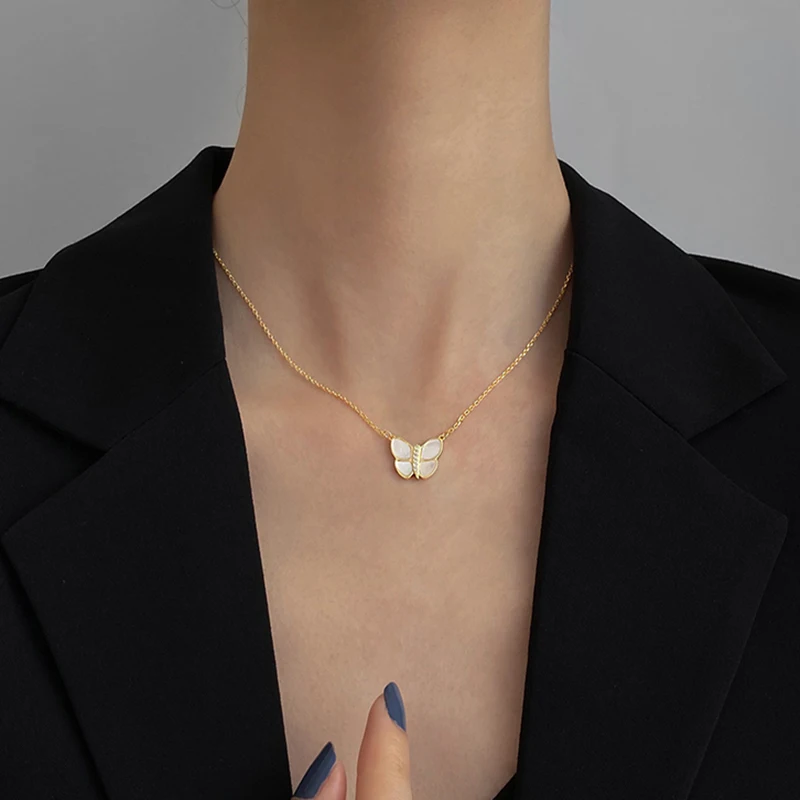 

Butterfly Pendants 925 Silver Necklace Jewelry Minimalism Chocker Kolye Vintage Collier Bijoux Femme Women Fashion Necklace