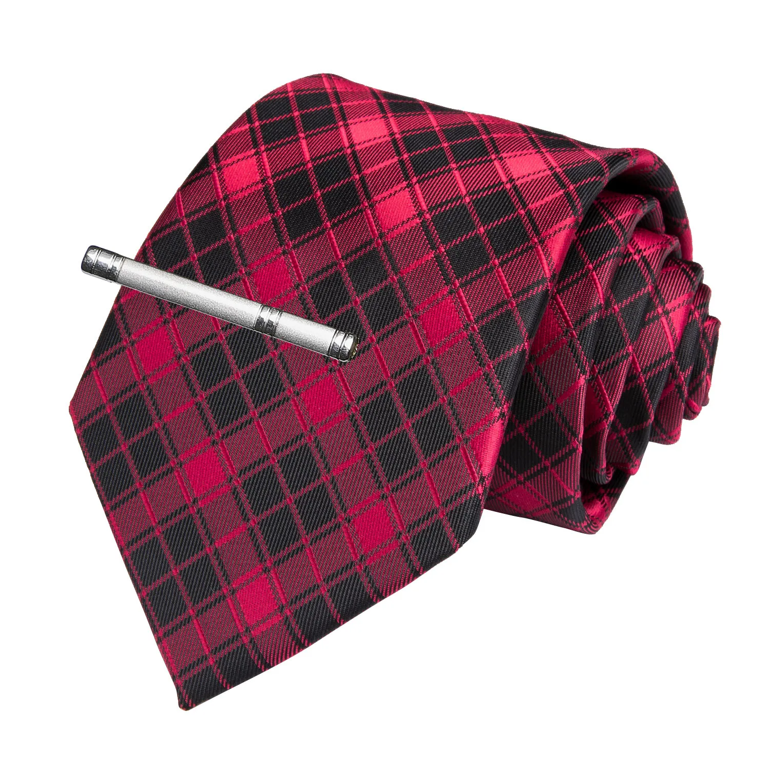 Модный мужской галстук красный черный в клетку Свадебный для мужчин Hanky запонки