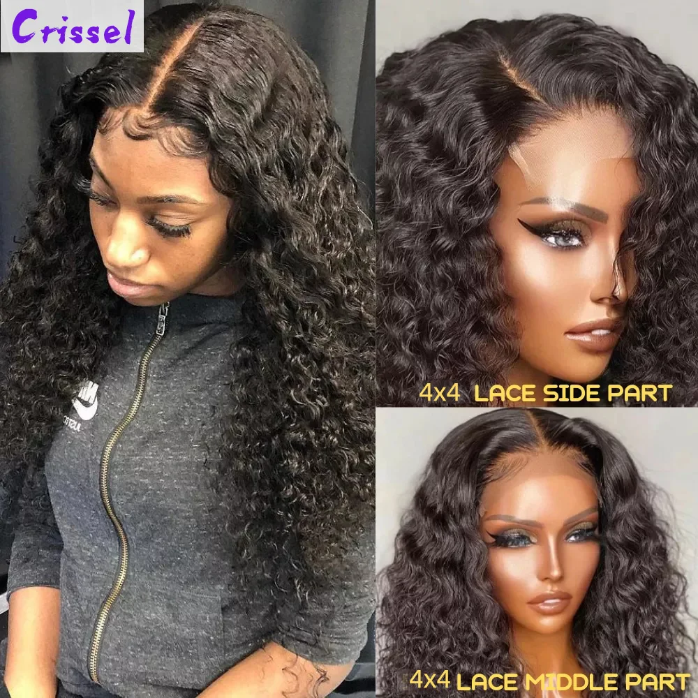

4x4 Lace Front Wig Kinky Curly Wig Human Hair Wigs Pre Plucked Lace Frontal Closure Deep Wave Wig Human Hair Water Wave Wigs