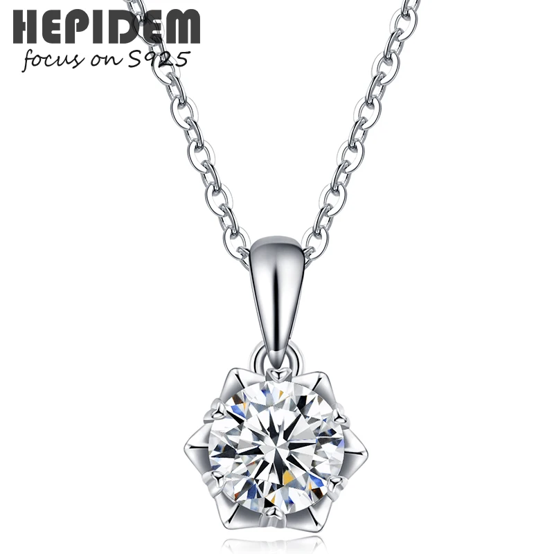 

HEPIDEM 100% 1ct 6.5mm D Moissanite Pendant 925 Sterling Silver Necklace New S925 Diamond Test Passed Jewelry Women Gift H003