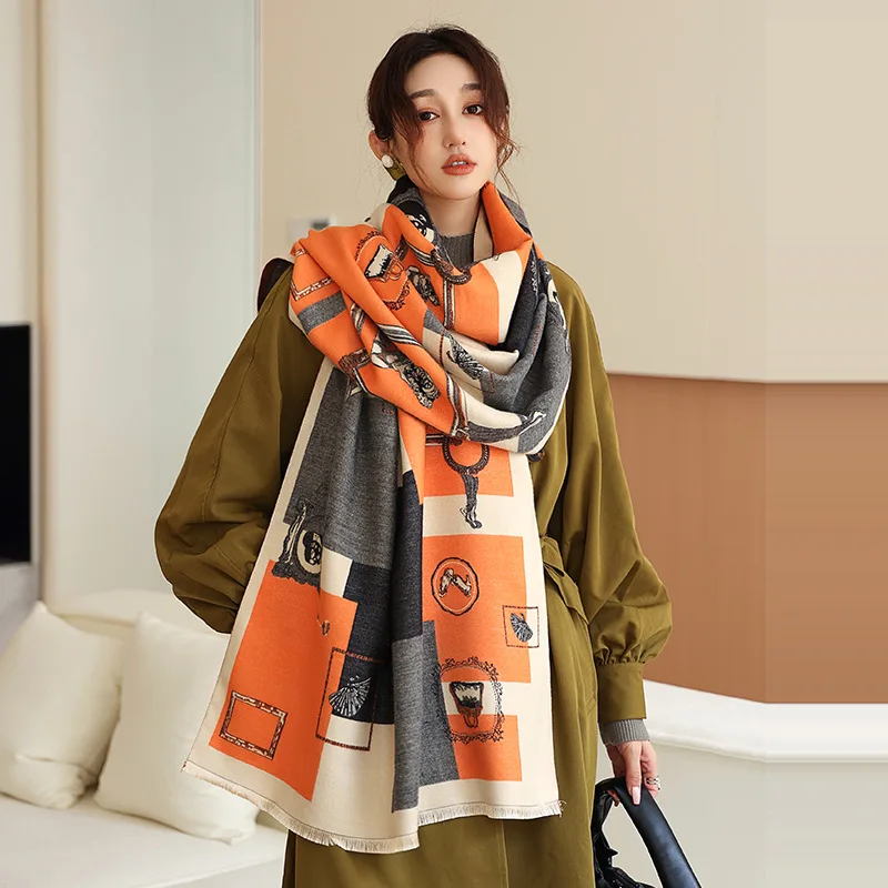 

Длинный шарф из имитации кашемира, Женская винтажная шаль, палантин, зимний теплый плотный большой платок Bufanda, 185*65 см