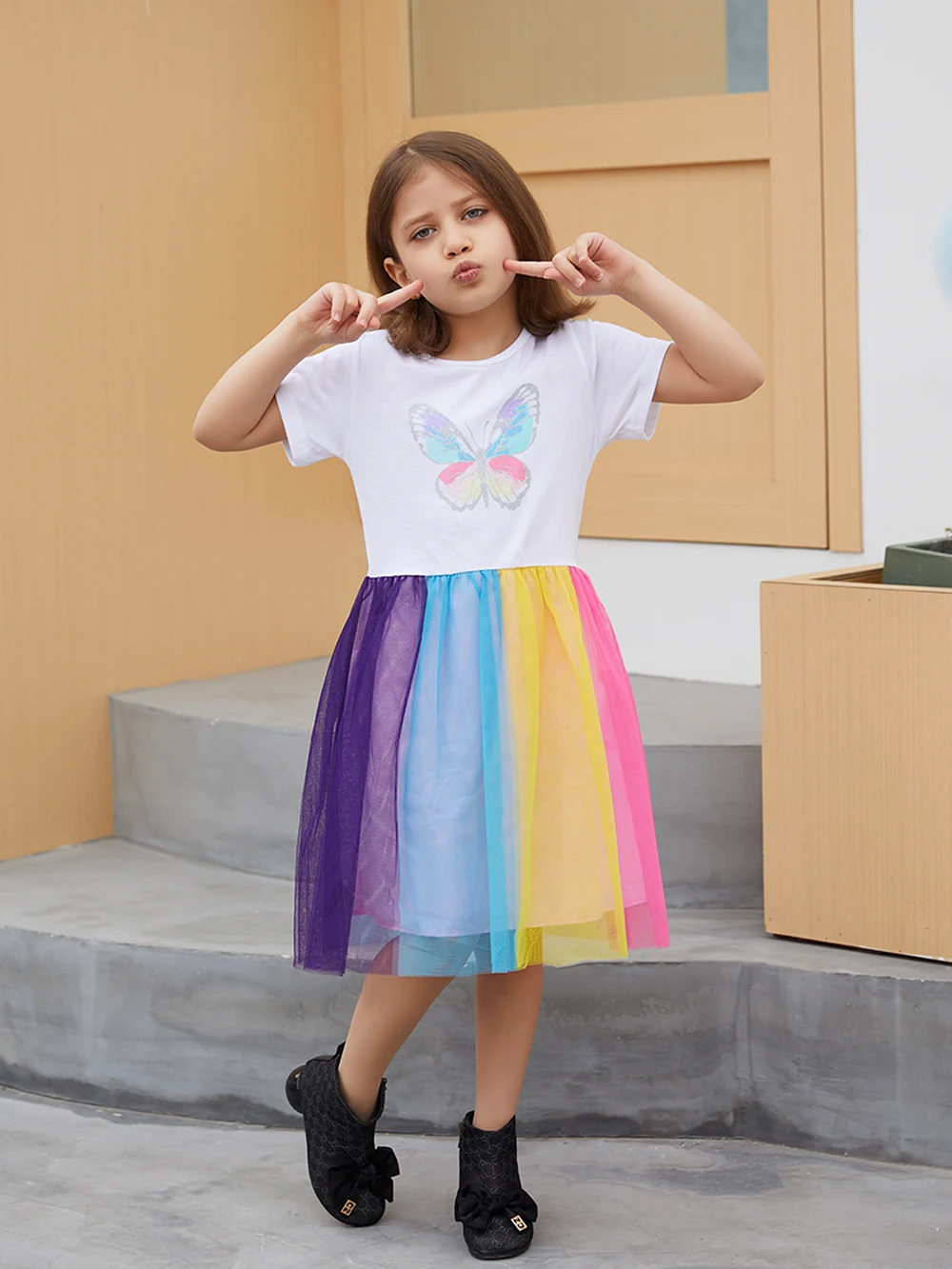

Girls Summer Dress Kids Clothes 5 Year Old Girl White Mesh Butterfly Dresses Birthday Party Kids Clothes