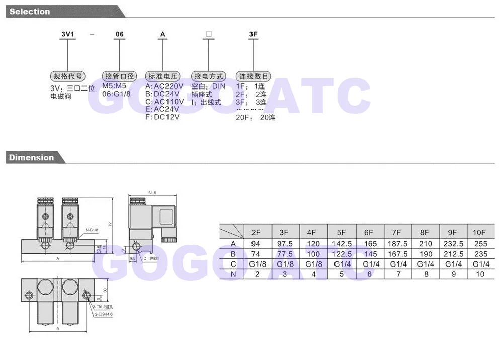 3 способ пневматические алюминиевый Соленоидный клапан 3V1-06 Порты и разъёмы 1/8