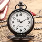 Гладкие Черные карманные часы, карманные часы с арабскими цифрами, высокое качество, сплав, толстая цепь, Подвесные часы