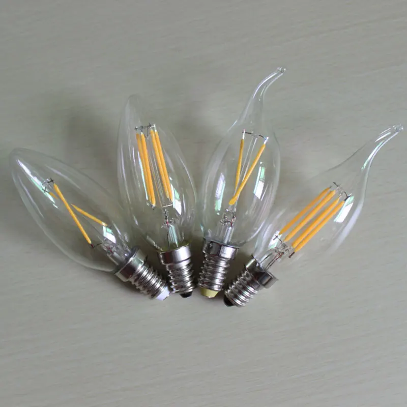

E14 2W 4W LED Lamp Filament Glass candle Blub ac220V Light Brightness 360 Degree Retro Candle Chandelier free shipping