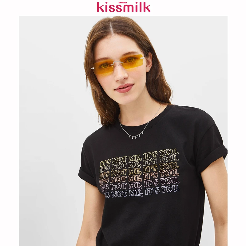 Женская футболка с короткими рукавами KISSMILK черная большого размера принтом