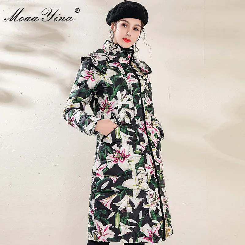 MoaaYina Роскошные Подиумные зимние длинные пуховики с белым утиным пухом женская