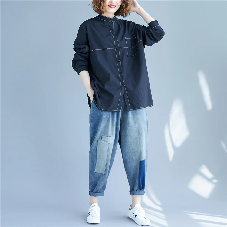 

BIG SIZE Spring Autumn Women Fashion Elegant Solid Color Tops Ladies Female Plus Large Long Sleeve Drapped Loose Blouse Shirt
