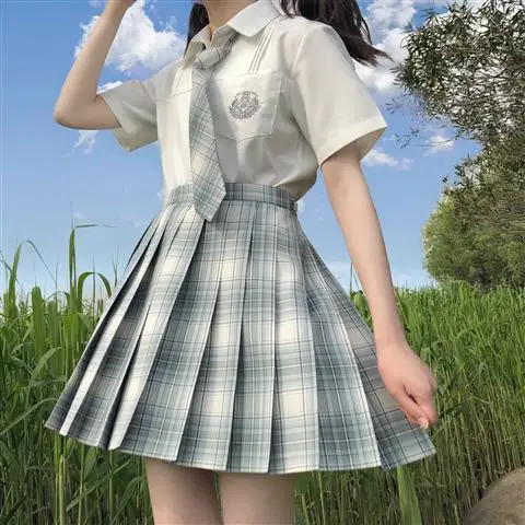 [Ning Tea Clear] Новая форма JK из двух частей Корейская Студенческая клетчатая юбка