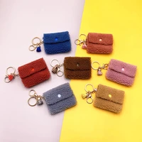 5pcslot candy color plush mini coin purse keychain cute soft small wallets fashion women usb cable headset bag tassel key ring