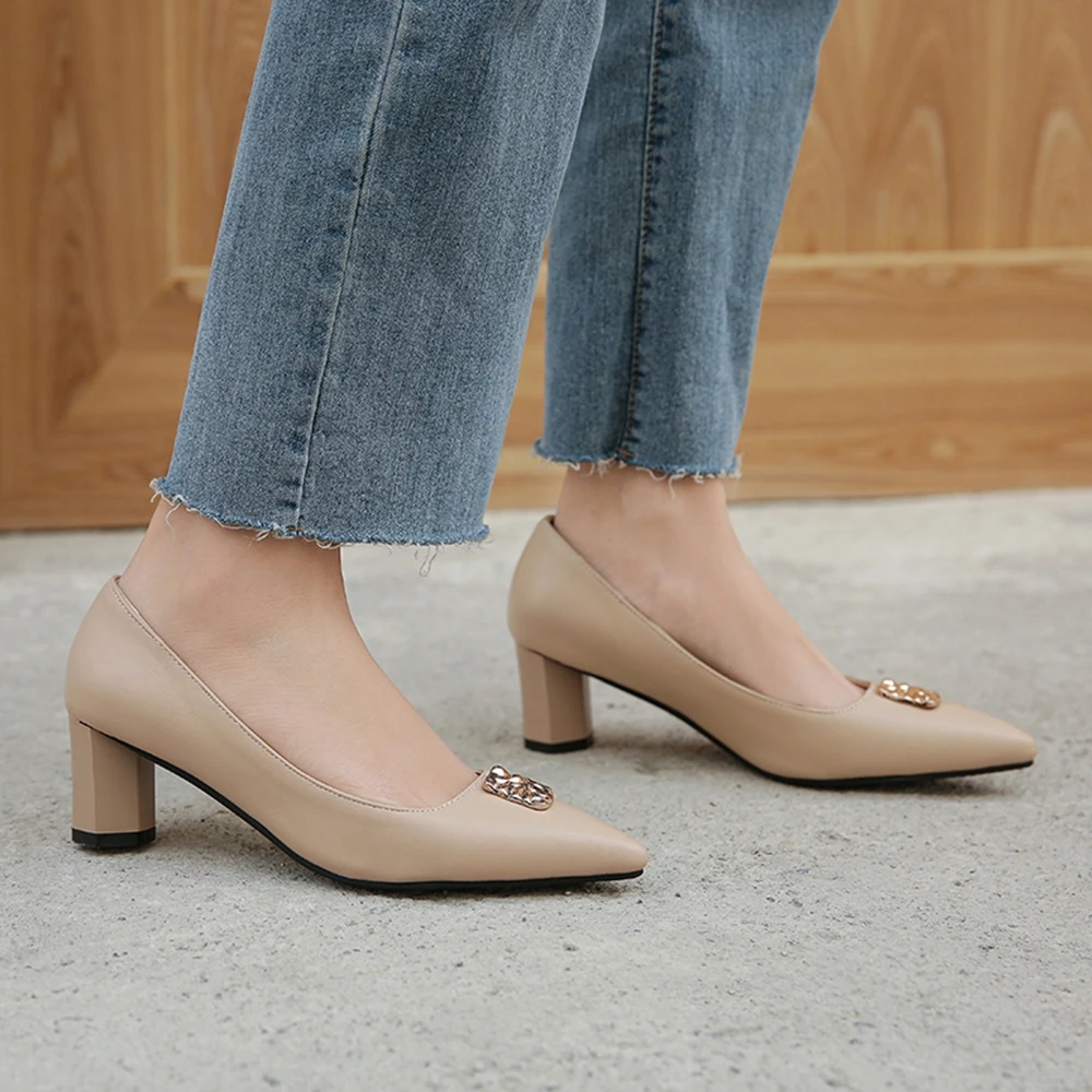 Женские модные туфли лодочки SJJH на среднем каблуке и с острым носком E376|Женские