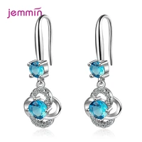 trendy sweet 925 sterling silver ear jewelry fashion flower clear cubic zircon crystal women drop dangle earrings