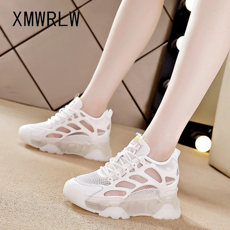 Кроссовки XMWRLW женские на скрытой танкетке дышащие сетчатые из натуральной кожи
