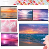landscape diamond painting kit 5d diy ocean pink cloud mosaic all square round diamond home decoration handmade gifts