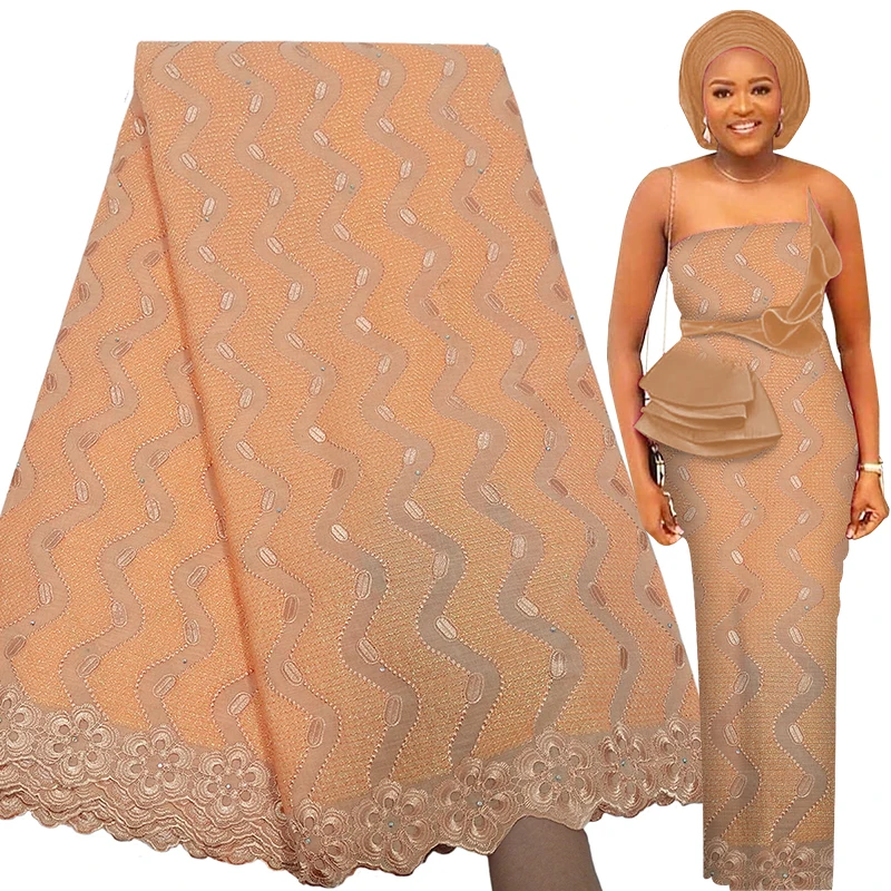 Фабричная швейцарская вуаль, кружевная хлопчатобумажная ткань высокого качества, нигерийский стиль Asoebi, вышивка камнями, африканская кружевная ткань 2023