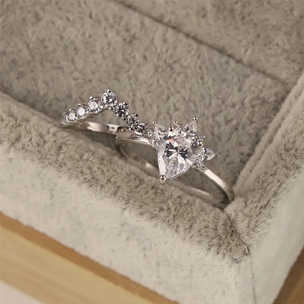

Classic of European and American fashion 925 pure silver water drop crown ring platinum zircon crystal ring jewelry gift
