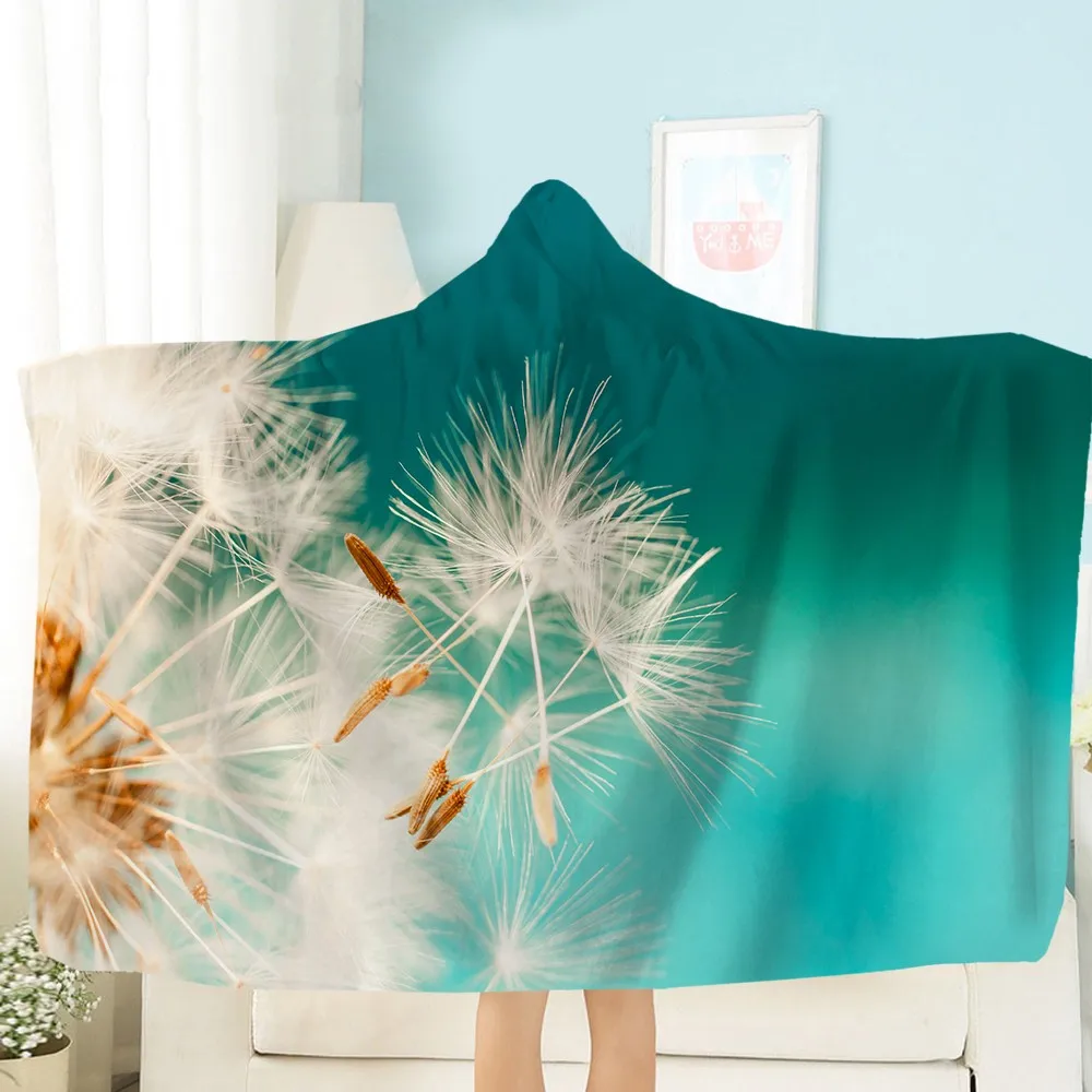 

Colorful Plants Hooded Blanket Dandelion Throw Blanket Picnic Travel Fleece Blanket Nap Office Sofa Soft Wearable Blanket