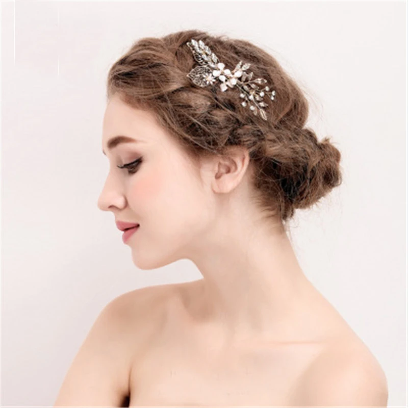 Hollowing out Leaf Bridal Hair Comb For Bride Handmade Wedding Jewelry Accessories Party Headdress Flower Combs women Charms | Свадьбы и