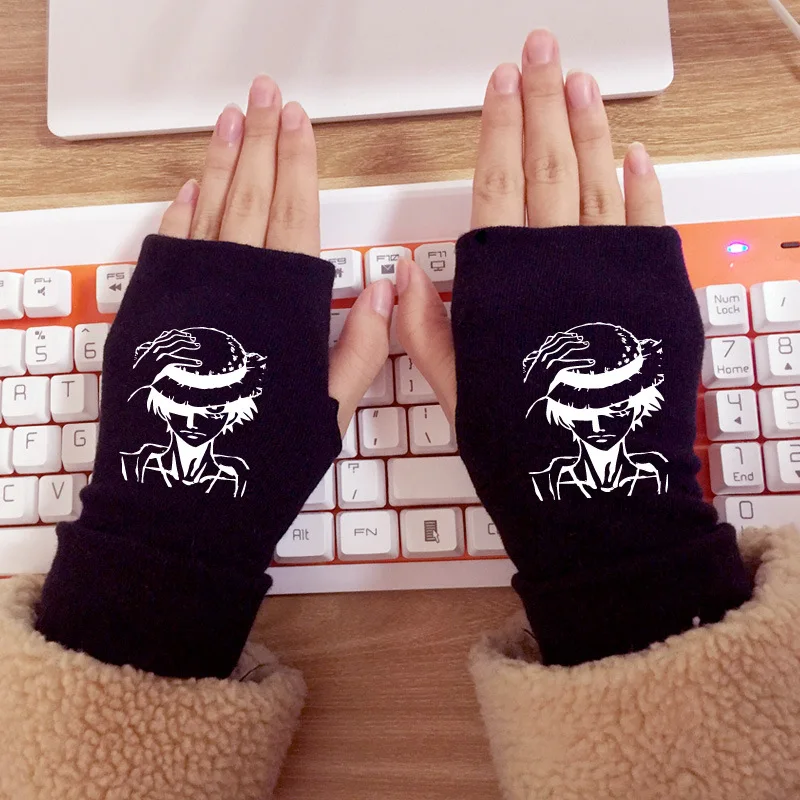 

Anime One Piece Luffy Chopper Glove Half-fingered Telefingers Gloves Black Handwear Costumes Winter Riding Warm Mittens
