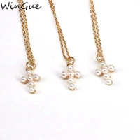 bohemian pearl shell cross charm necklaces handmade genuine pendant chokers women minimalist necklace