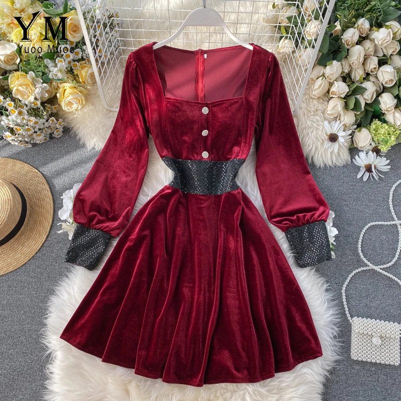 YuooMuoo женское весенне осеннее бархатное винтажное короткое платье