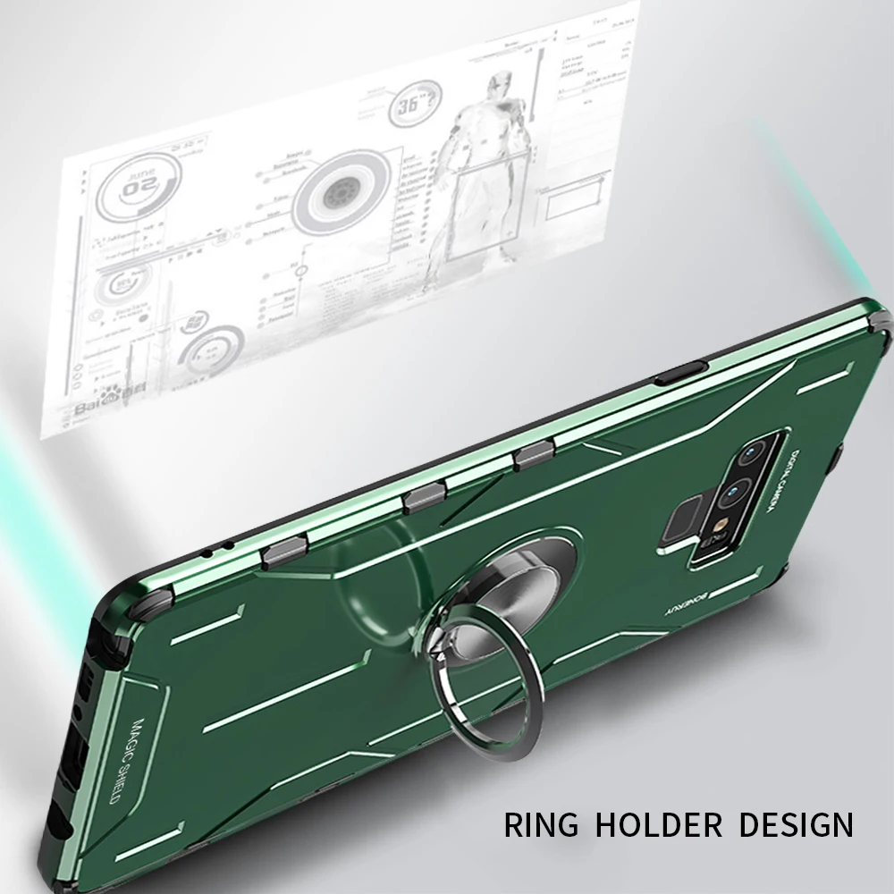 

Case for Samsung Galaxy Note9, Shockproof Soft Silicone+Aluminum Armor Cover with 360 Degree Rotation Ring Holder Kickstand