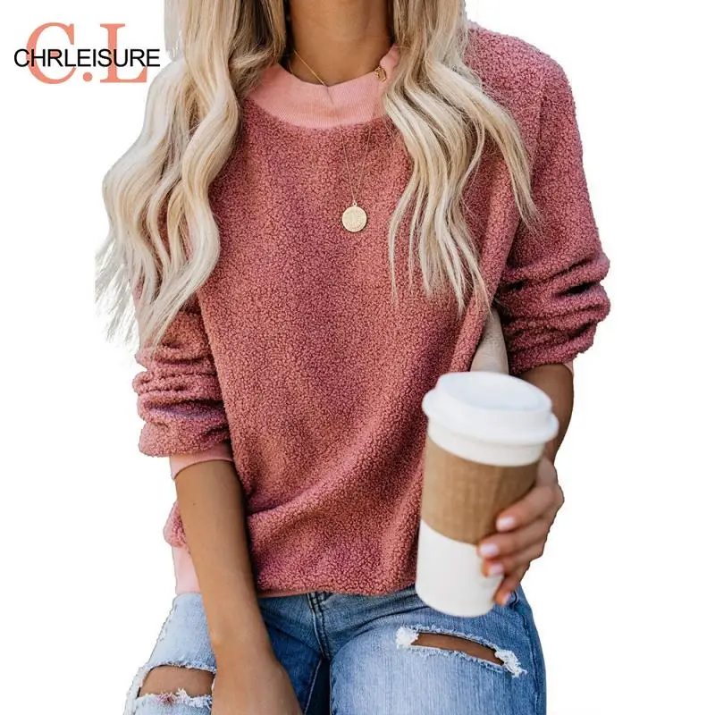 CHRLEISURE Autumn Winter Women Sweater Pullover Soft Warm Tops Female O-neck Long Sleeve Basic Fur Teddy 2019 | Женская одежда