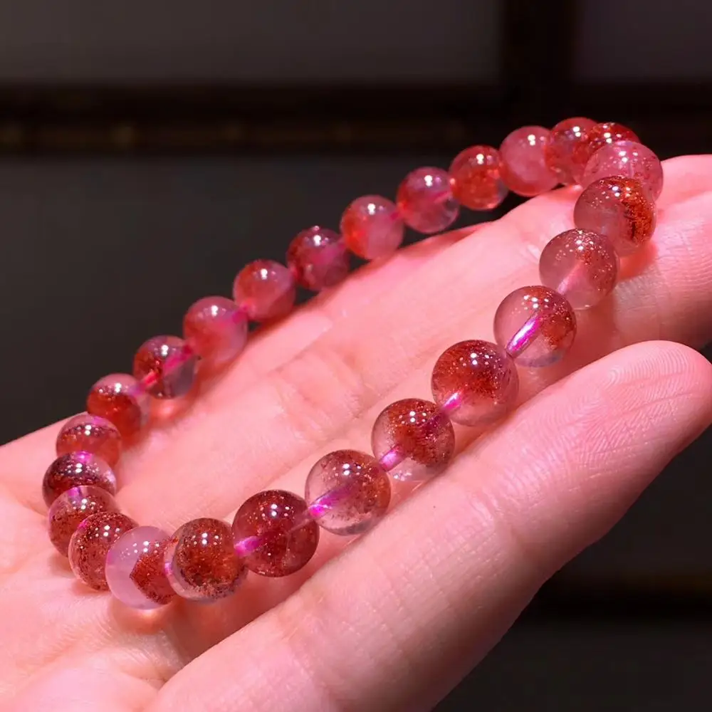Натуральный Lepidocrocite кварцевый браслет 7 мм женские красные супер круглые бусины