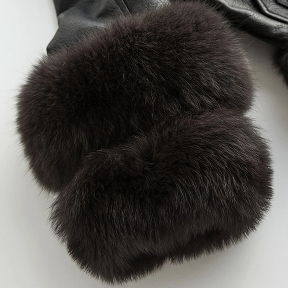 

FURSARCAR Natural Real Fox Fur Leather Coat With Big Fox Fur Collar Women Autumn&Winter Outerwear Motorcycles Female Fur Jacket