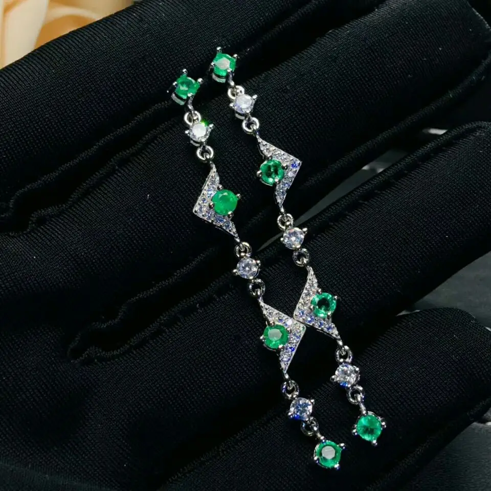 MeiBaPJ Natural Columbia Emerald Green Gemstone Long Drop Earrings Real 925 Silver Fine Charm Jewelry for Women | Украшения и
