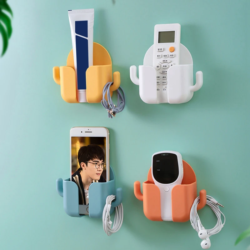 

Wall Mounted Organizer Storage Box Self-adhesive Remote Control Mobile Phone Charging Holder Racks Home Multifunction Hooks
