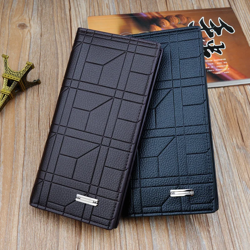 

New men's Long Wallet large capacity multi card fashion leisure Plaid leather youth student economic Wallet