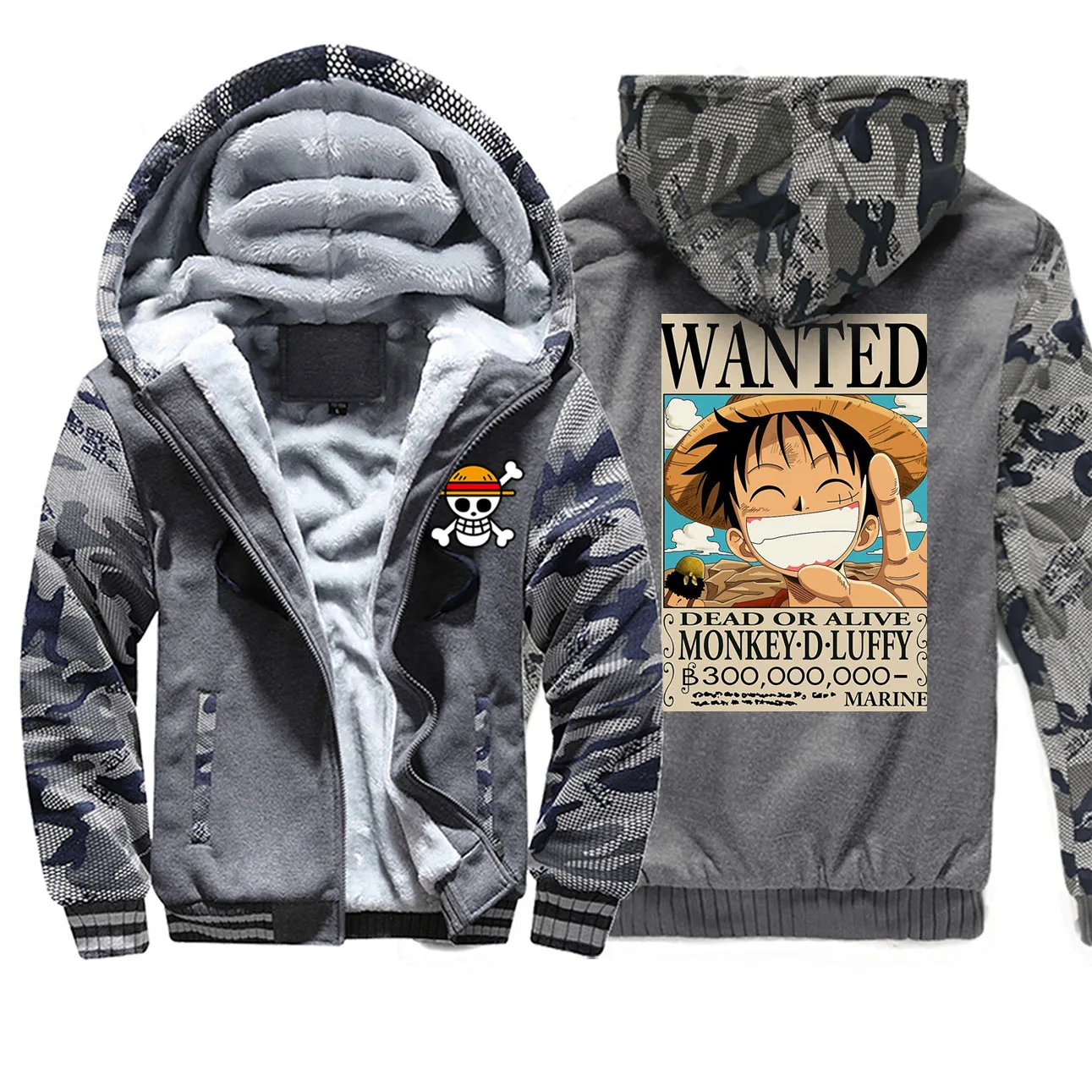Японское аниме one piece Monkey D Luffy Wanted Camo Мужские толстовки зимняя мода Фитнес флис на