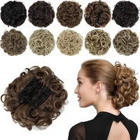synthetic hair bun brown blonde curly chignon messy bun comb clip in hair extension updos hairpieces for women