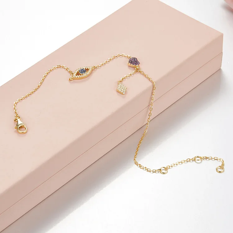 Браслет на ногу женский из серебра 925 пробы с забавным глазом и сердцем |