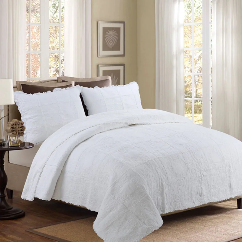 

100% Cotton Hotel Quilt Set Filling Cotton Duvet Cover White Double Quilted Quilt Cover King Size Bedspread Summer Blanket