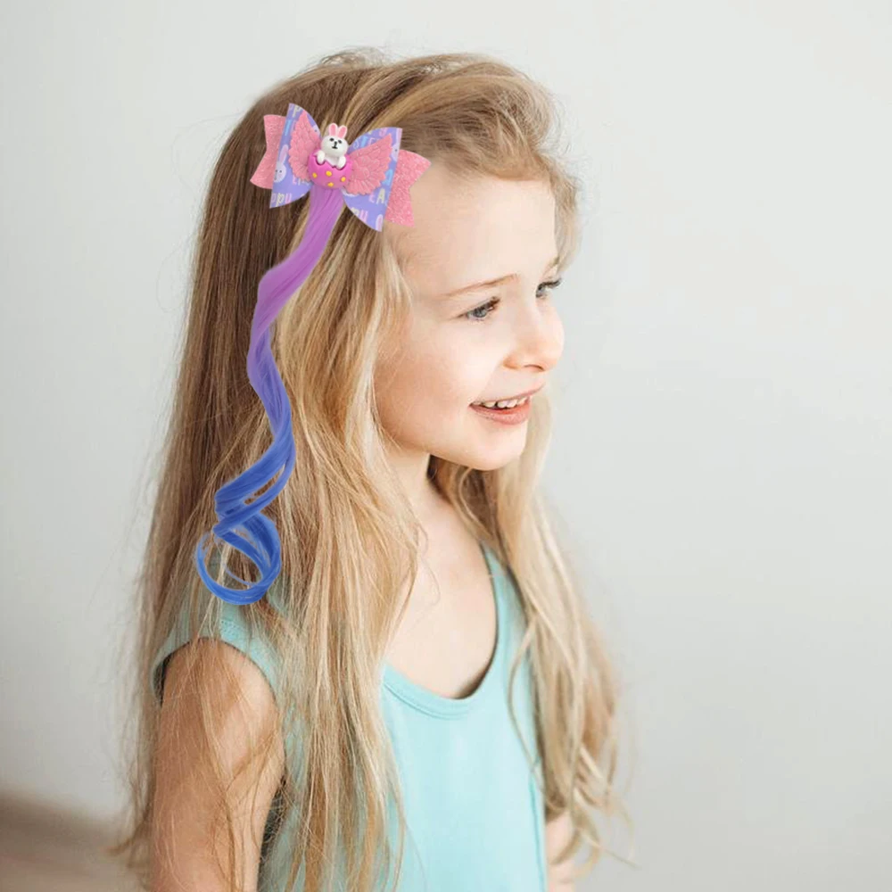 

ncmama 3 "Easter Hair Bows for Girls Glitter Net Yarn Hair Clips With Long Wig Hairgrips Princess Party Kids Hair Accessories