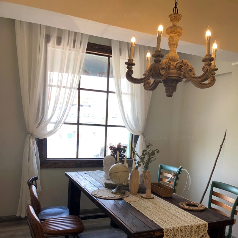 

Roman Pillar wooden chandelier lighting vintage white retro chandeliers for baby room home interior lighting bedroom living room