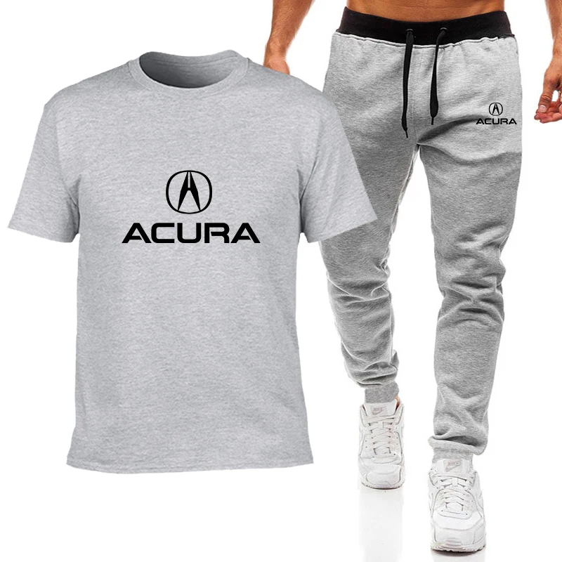 

2021 popular new ACURA car logo printed pure cotton men's T-shirt + Sports length pants Set high quality Tshirt sport running