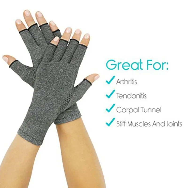 

Women Men Unisex Compression Arthritis Hand Gloves Textured Open Finger Joint Pain Relief Fingerless Wrist Length Mittens For