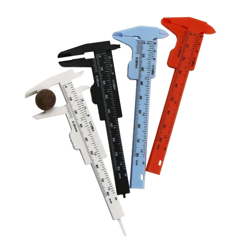 5pcs Mini 80mm Plastic Sliding Vernier Caliper Gauge Measuring Tool Ruler Micrometer Gauge White Blue Black color optional