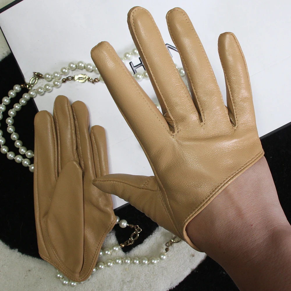 Sunscreen Gloves Women's Single Genuine Leather Half-palm Real Sheepskin Stage Show Driving gloves No Lining | Аксессуары для