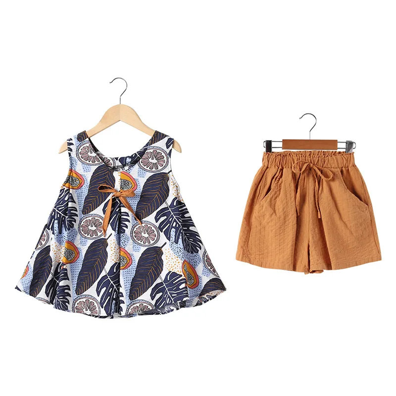 

2021 Summer Girls Clothes Set Children Print Sleeveless Tops & Shorts for Kids teenager Girls Casual Suit 4 6 8 10 11 12 Years