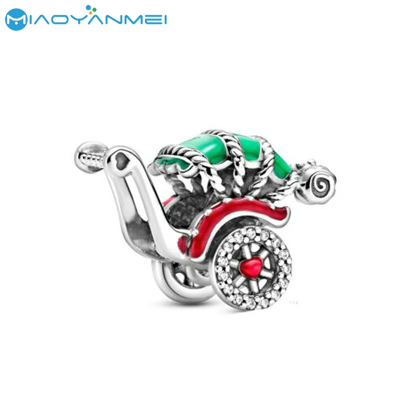 2020 Autumn New 925 Sterling Silver Bead Red and Green Rickshaw Charms Fit Original Pandora Bracelets Women DIY Fashion Jewelry | Украшения